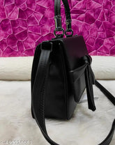 Black textured net canvas sling bag, elegant and versatile women's purse with 3 compartments, modern trendy style from India